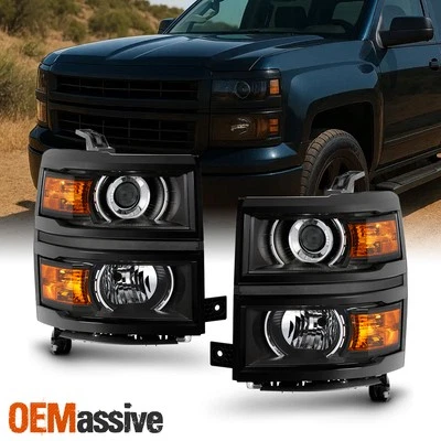 Fit 2014-2015 Chevy Silverado 1500 Pickup Black Projector Headlights Lamp L+R - Изображение 1 из 4