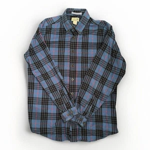 LL Bean Flannel Shirt Mens Medium Traditional Fit Blue Plaid Button Down Cotton - Picture 1 of 10