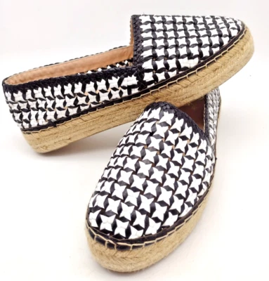 Sapatilhas femininas KATE SPADE NEW YORK couro preto e branco Leela espadrille tamanho 11 - Imagem 1 de 4