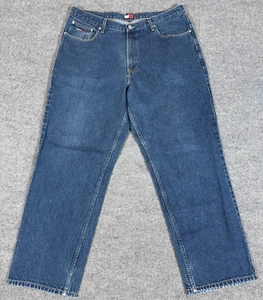 Vintage Tommy Hilfiger Jeans Herren 38x32 Blau Flagge Patch Logo Baggy Hip Hop Y2K - Bild 1 von 4