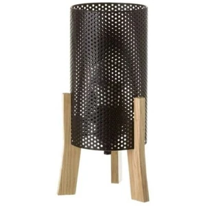Lampada da Tavolo Lume Comodino Legno e Metallo Nero Design Moderno Abatjour - Foto 1 di 4