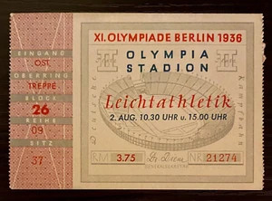 Boleto debut olímpico Jesse Owens 1936 primera ronda 100 m carrera térmica Juegos Olímpicos de Berlín - Imagen 1 de 9