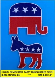 DEMOKRAT REPUBLIKANISCHE GOP PARTY BESTICKT PATCH AUFBÜGELN AUFNÄHEN - 2er SET - Bild 1 von 10