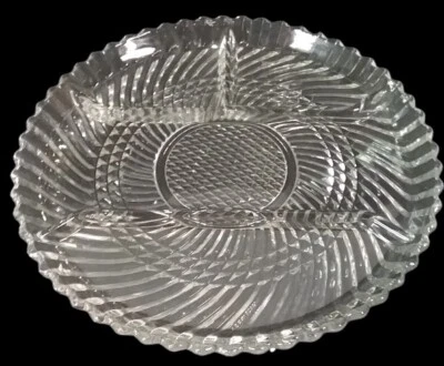 Libbey Clear Glass Heavy Vintage Swirl Block 10" 4 Part Relish Tray - Image 1 of 2