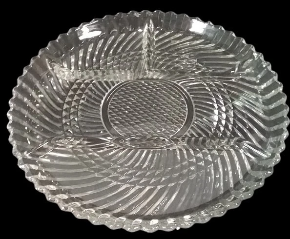 Libbey Clear Glass Heavy Vintage Swirl Block 10" 4 Part Relish Tray - Image 1 of 2