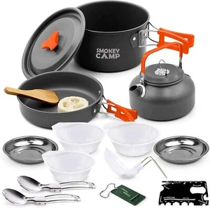 Camping Cookware Set w/Stove Lightweight Non-Stick Pot Pan Kit for Outdoor 17Pcs - Picture 1 of 7
