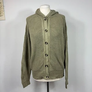 Marks & Spencer Faded Khaki Chunky Knit Hooded Cardigan Hoodie Size M 12 - 14 - Picture 1 of 9