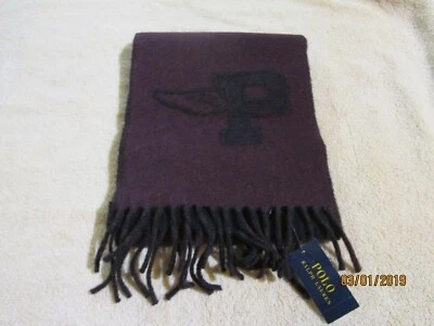 Bufanda Polo Ralph Lauren Rojo Borgoña Alado Ala P P P P P P Track Lana Virgen Italia Cuello Foto 1 de 4