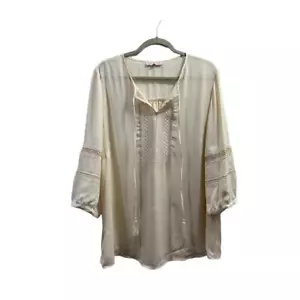 Rose & Thyme Bluse Damen Übergröße 1X Elfenbein Bauer Langarm VNeck Spitze - Bild 1 von 14