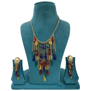 Collar de cadena en capas con piedra multicolor colgante - Imagen 1 de 4