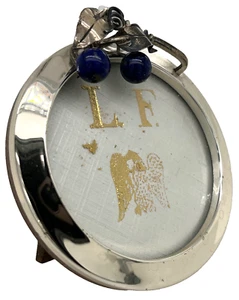 Sterling Silver 925 Miniature 2" Round Frame Leaves Lapis Lazuli Beads Euro Mark - Picture 1 of 5