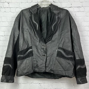 Vtg YSL Yves Saint Laurent Women Black Leather Button Up Jacket Blazer Suede M/L - Picture 1 of 16