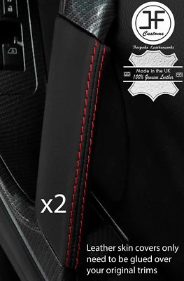 RED STITCH 2X DOOR HANDLE TRIM LEATHER COVER FITS NISSAN GT-R GTR R35 09-17 - Image 1 of 3