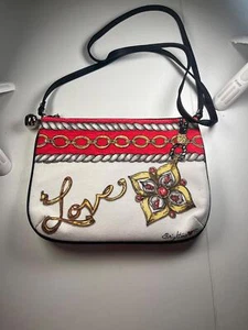 Brighton Queen Of Love Canvas Crossbody Purse w/ Leather Tassle jeweled pattern - Picture 1 of 9