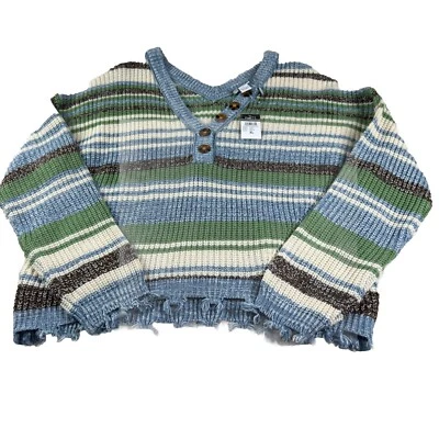 Suéter a Rayas Gran Tamaño Dobladillo Crudo Talla XL Nuevo Foto 1 de 4