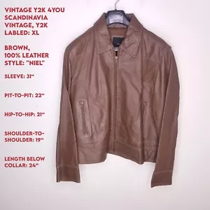 4YOU SCANDINAVIA HERREN XL braun Leder Niel Jacke Biker Motorrad Leder Y2K - Bild 1 von 21