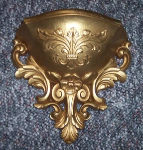 Vintage 1978 Homco Gold Wandtaschen Hollywood Regency Bauernhaus Blumenplakette GUC - Bild 1 von 2