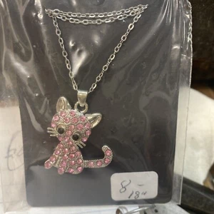 Stainless steel kitty cat colored stone pendant on 18 inch curb chain - Picture 1 of 3