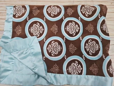 Manta de bebé Bananafish damasco marrón aguamarina azul satinado círculos Foto 1 de 4