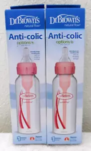 2- Dr. Brown's Natural Flow Options+ Anti-Colic Narrow 8 Oz. Pink Bottles - Picture 1 of 2