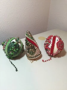 Vintage Victorian Style Handmade Velvet Ribbon Beaded Ball Ornaments - Picture 1 of 12
