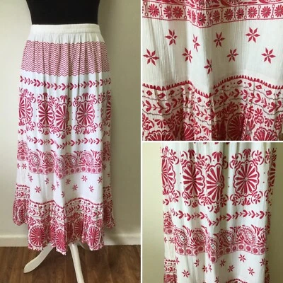 Red & White Cotton Skirt Size 16 Elasticated Waist Summer Casual Sequins - Image 1 of 4