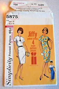 1964 Simplicity Uncut Pattern Jiffy Yoked Dress  #5875 Size 16 Bust 36 - Picture 1 of 5