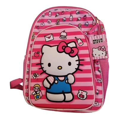 Nueva Mochila Escolar Sanrio Hello Kitty Rosa Rayas Niñas Foto 1 de 4