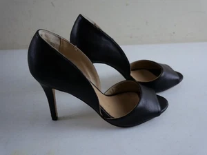 LANDS' END Women's 7.5 Black Leather High Heel Peep-Toe Open Design Shoes NEW - Picture 1 of 6