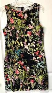 VTG North Style Ladies Sz 12 Sheath Dress Knee Length Floral Zip Back Stretch - Picture 1 of 5