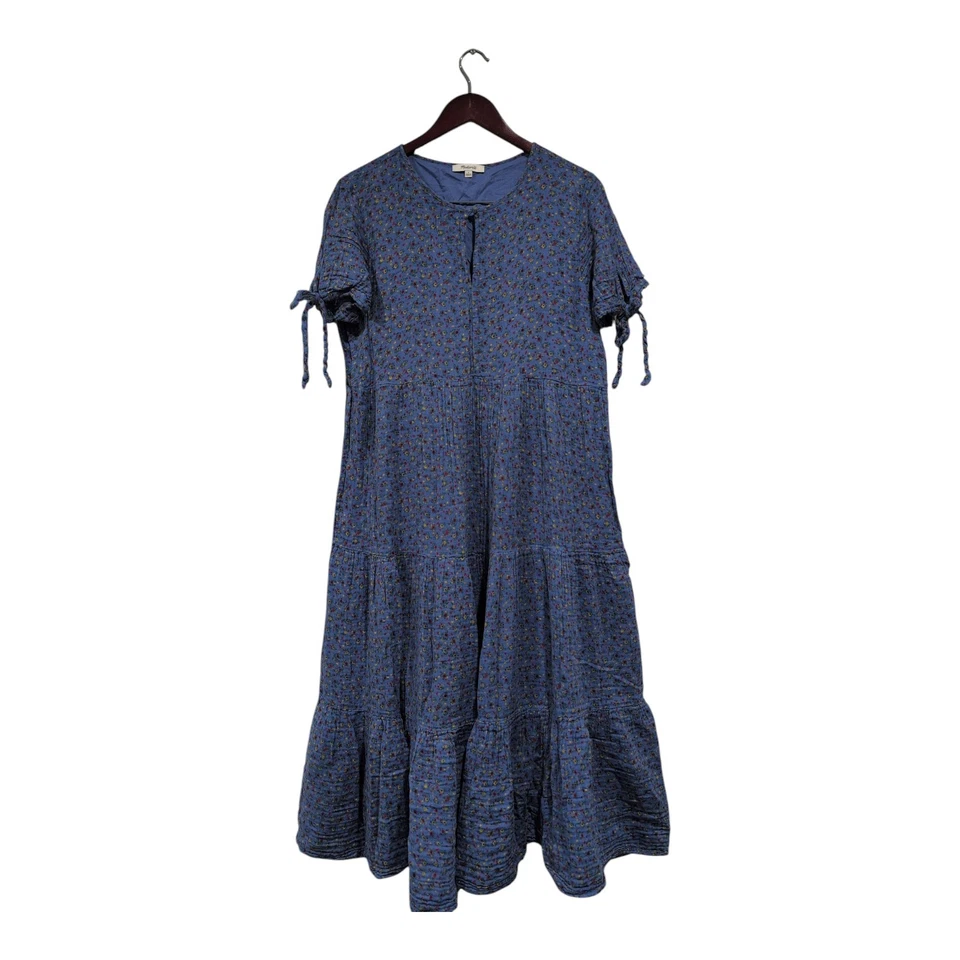 Vestido midi Madewell azul floral manga corbata calicó capas talla grande Cottagecore Foto 1 de 4