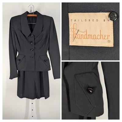Handmacher Vintage 1940s Art Deco Envelope Pocket 2 Piece Suit Skirt Blazer 34" - Image 1 of 4