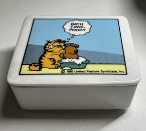 Vintage 1971 Garfield "Bath Time, Pooky" Keramik Deckel Schmuckschatulle von Enesco - Bild 1 von 10