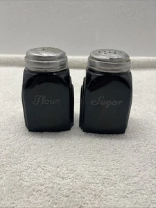 Vintage Mckee Roman Arches Schwarz Glas Streuer Set Mehl Zucker - Bild 1 von 6