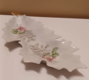 Plato de caramelo antiguo Nuremberg Baviera Alemania floral en forma de hoja vintage  - Imagen 1 de 3