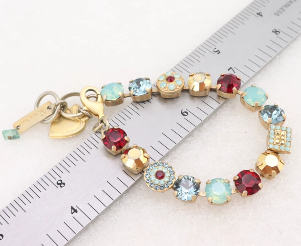 Pulsera 8" Mariana Mosaico Cristal Swarovski Estrás Tono Rojo Azul Dorado Foto 1 de 4