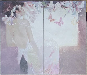 Felix Mas La Ventana HAND SIGNED Lithograph Spanish Art flowers 2pc diptych #48 - Picture 1 of 12