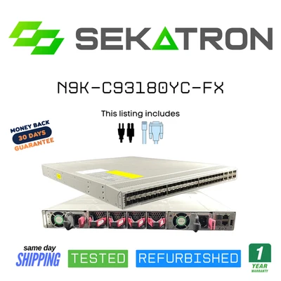 🔀 Cisco Nexus N9K-C93180YC-FX 48×10/25G + 6×100G SFP Switch w/ 2× PSU & 4× Fans - Image 1 of 2