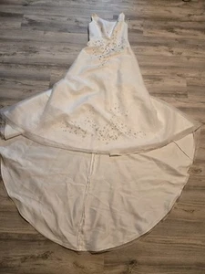 CASABLANCA Wedding Dress Sz 14 Rhinestones White Floral Sleeveless Long Trail  - Picture 1 of 9