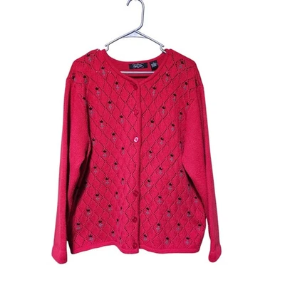 Cárdigan Crystal Kobe Para Mujer Bordado Flor Rojo Talla 2X Acogedora Abuela  Foto 1 de 4