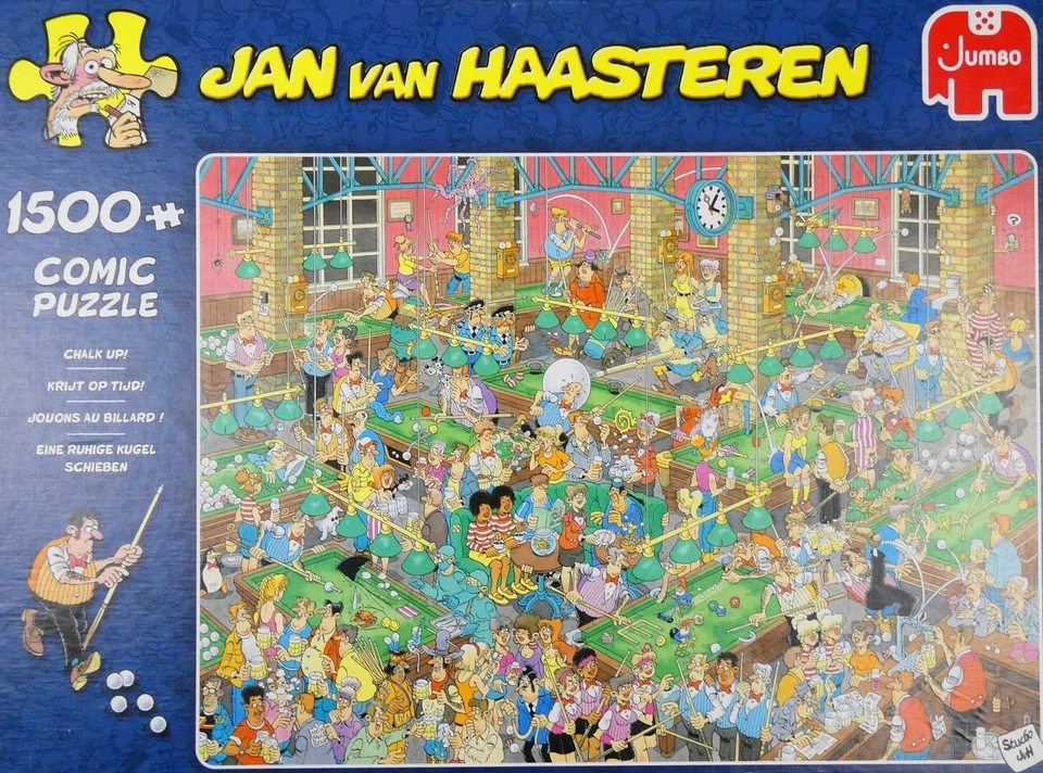 Jumbo 1500 Comic Jigsaw Puzzle – Jan Van Haasteren 'Chalk Up! - (8+) - NEW - image 1 of 4