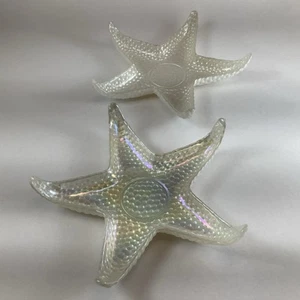 Pair Of Starfish Iridescent Glass Trinket Dish Nautical Beach Art Decor - Picture 1 of 12