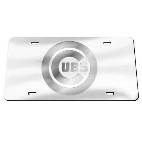 CHICAGO CUBS FROSTED ACRYLIC CAR LICENSE PLATE WITH MIRRORED LOGO MLB LICENSED - Image 1 of 1