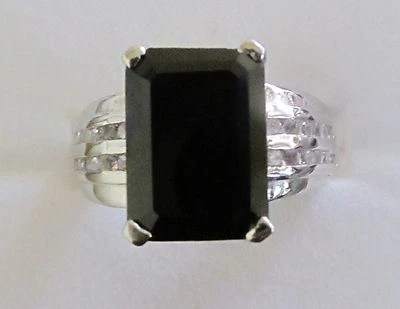 Black Spinel & White Topaz Ring / size 10 / 925 Sterling Silver - Image 1 of 4