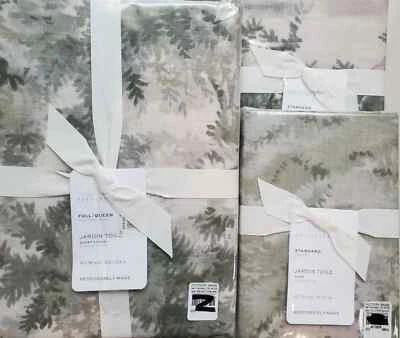 Pottery Barn JARDIN Toile 100% Cotton FULL/QUEEN Duvet + 2 STANDARD Shams GREEN - Image 1 of 4