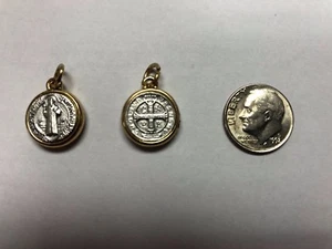 ST. BENEDICT ALL METAL 1/2" DOUBLE SIDED MEDALLION (SAN BENITO) 2 TONE SET OF 2 - Picture 1 of 1