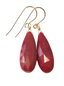 Ruby Earrings Rich Red Corundum Long Drops Simple Drops 14k Solid Gold Sterling - Picture 1 of 3