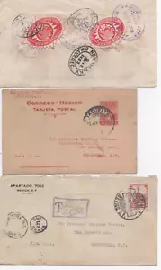 3 COPERTINE POSTA AEREA MESSICO, 1933 TO U.S.A. Scott #'s 646 & 645 & Card, con PD e Reg - Foto 1 di 2
