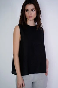 1st American Top de Mujer sin Mangas 100% Puro Camiseta Lino Made IN Italy - Imagen 1 de 31