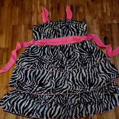 Vestido para niña Bloome talla 20.5 Lentejuelas Brillantes Cebra Rosa Caliente Ribete Foto 1 de 4